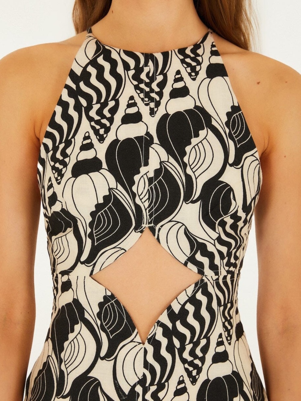 🐚 FARM Rio Sand Diamond Seashell Serenade Cut-Out Mini Dress - Picture 2 of 11